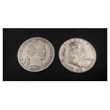 (1) Silver U.S. 1908 Barber Half Dollar Coin &