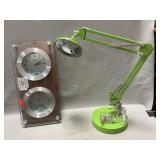 Swivel Arm Desk Lamp, Clock/Thermometer