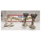 (2) Sets Of Candle Holders & (1) Plastic Hershey,