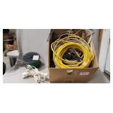 Box Lot Of Assorted Wire, Extension Cords & More