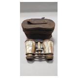 Antique Mother Of Pearl & Brass Opera Glasses w/