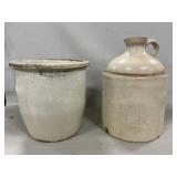 Stoneware Crock & Jug (Cracks, Chips See Photos
