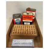 Sharpening Stone, Reloading Blocks, Powder Tins