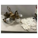 Vintage Light Fixture (Missing Globe), Doilies