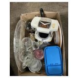 Box Lot With Veg-O-Matic, Glassware, Melamine