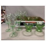 Green Block Optic Sherbet Glasses, Green Stemware