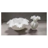 (2) Vintage Fenton Milk Glass Pieces (Bowl 9'