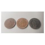 (3) U.S. Indian Head One Cent Coins (1883, 1895 &