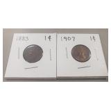 (2) U.S. Indian Head One Cent Coins (1883 & 1907)