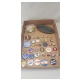 Tray Lot Of Assorted Vintage Political Pins &