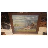 (1) Framed Painting On Wood (33'ï¿½27')