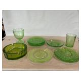 Lot Of Green Depression Glass, Green Ashtray