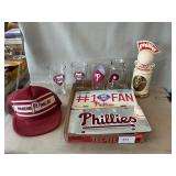 Phillies Glasses, Decanter (Empty), Hat, Auto
