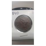 (1) U.S. 1840 Braided Hair Large One Cent Coin