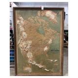 Raised-Relief Topographical North America Map