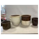 (4) Stoneware Crocks (Broken Handle, Cracks,
