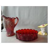 Fostoria Coin Glass Bowl, Carnival Pitcher, Lady