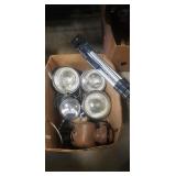 Box Lot Of Assorted Vintage Spot Lights, Tripod &