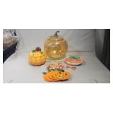Tray Lot Of Assorted Decorative Pumpkin Items