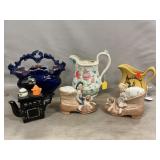 Lot With Planter, Pitchers, Porcelain