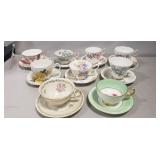 Tray Lot Of (9) Assorted Tea Cups w/ Saucers