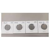 (4) U.S. Liberty Head 'V' Nickels (1903, 1904,