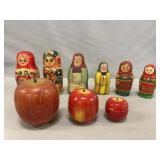 Lot Of Wooden Nesting Dolls, Apple (1 Is Cracked)