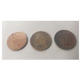 (3) U.S. Indian Head One Cent Coins (1882, 1891 &