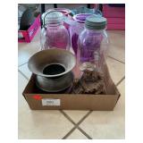 Lot w/Spittoon, Mason Jars, Vases, Gold Miner