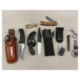 Lot With Knives, Craftsman Clip On Watch, Pen