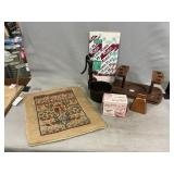Cross Stitch Sampler, Pipe Stand, Cast Iron Pump