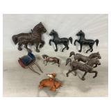 Lot Of Cast Metal Horses, Wagon