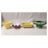 (1) McCoy Planter, (1) Spatter Glass Basket, (1)
