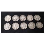 (10) U.S. Silver Mercury Dimes