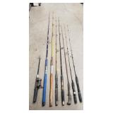 (7) Assorted Fishing Rods & (1) "Fishing Machine"