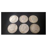 (6) Silver U.S. 1964 Kennedy Half Dollar Coins