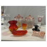 Pink Depression Biscuit Jars, Amberina Pieces &
