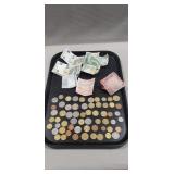 Tray Lot Of Assorted Foreign Currency & Coins