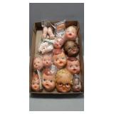 Tray Lot Of Assorted Vintage Doll Heads & More