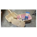 (1) Wicker Basket, (1) Wicker Picnic Basket w/