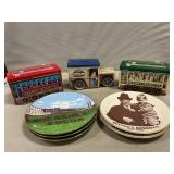 (5) Hershey Plates, Tin Trolleys, Truck Bank