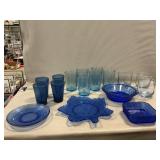 Shirley Temple Bowl & Assorted Blue Glass