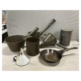 Vintage Metal Pots &  Pan, Measurer, Funnel,