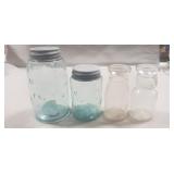 (2) Vintage Mason Blue Tint Glass Canning Jars w/