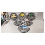 (6) Vintage Michael Ricker Pewter & Slag Glass