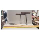 (2) Vintage T-Handle Wood Augers, (1) Vintage Fly