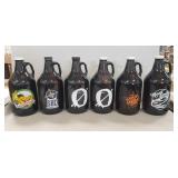 (6) Assorted Growler 60 Oz. Brown Glass Jugs