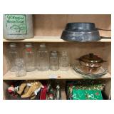 Shelf Lot With Mason Jars, Visionware, (2) Pyrex