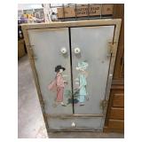 Vtg Doll Clothes Cabinet w/ Assorted Doll Clothes