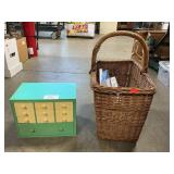 Wicker Basket With Books, Pladtic Organizer